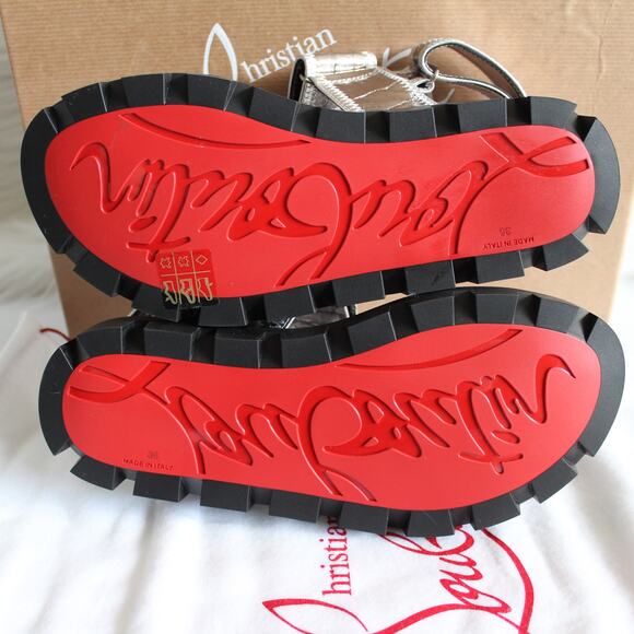 Christian Louboutin Lock Cool Metallic Croc-Embossed Leather Chunky Sandals - Picture 12 of 16